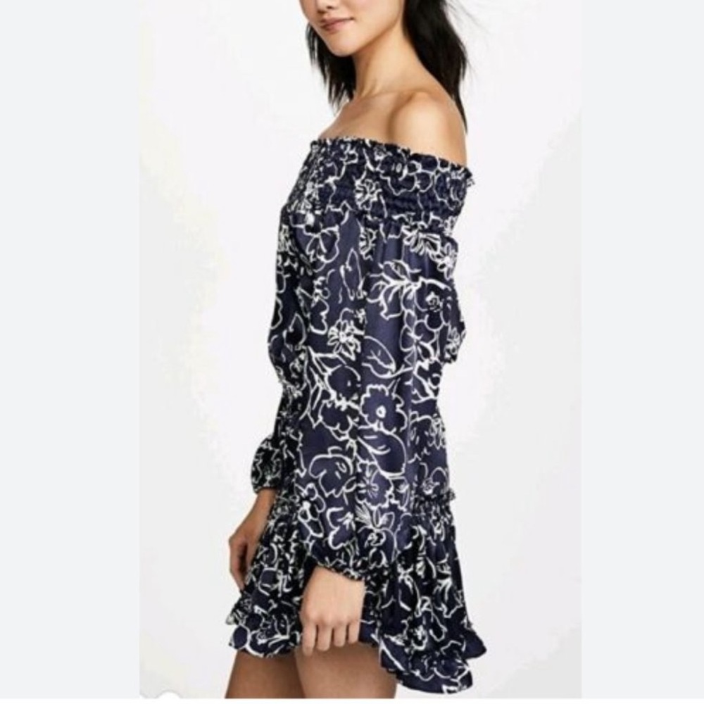 Misa Los Angeles Darla Off-the Shoulder Dress Navy Blue Floral Paisley Size XS